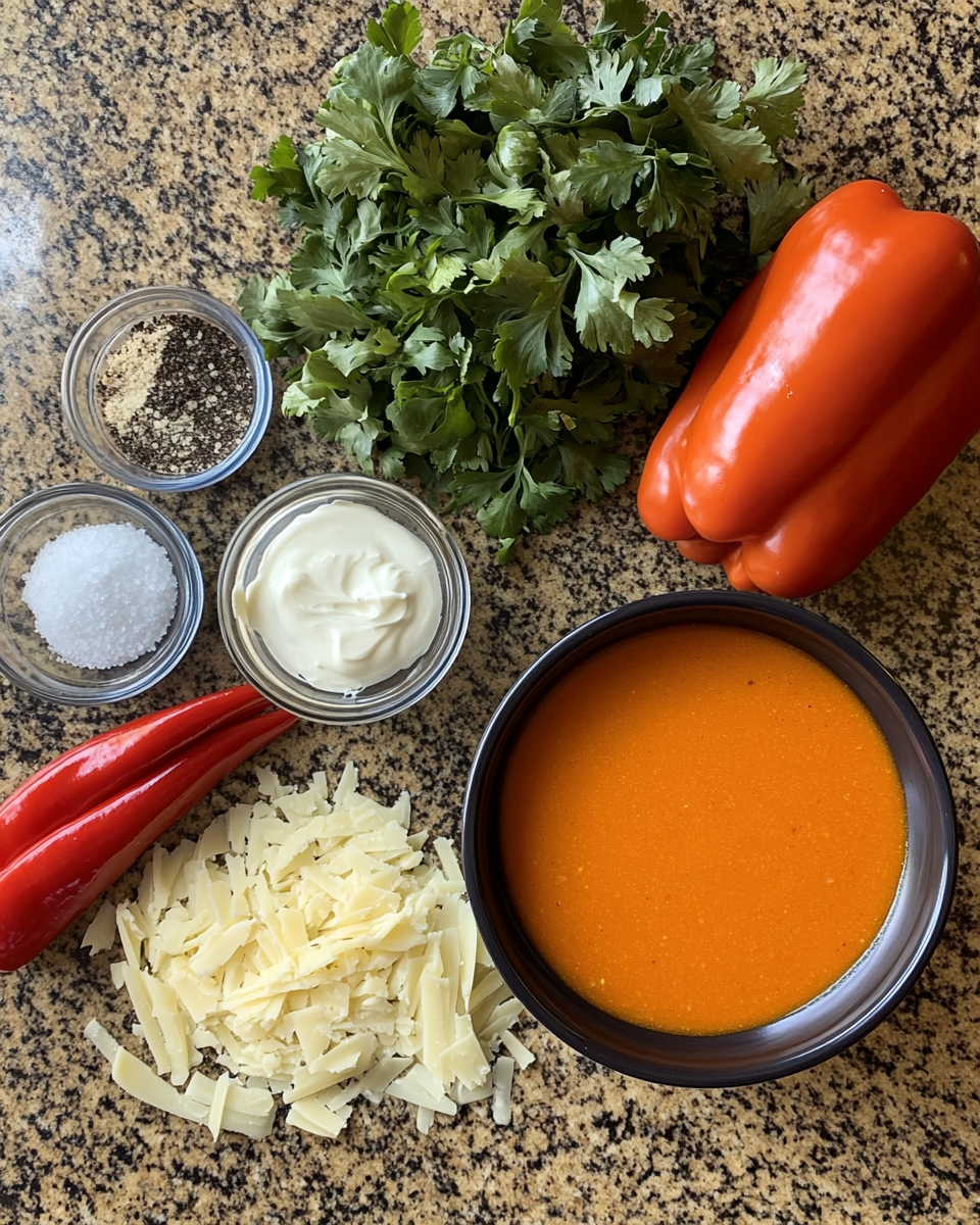 Ingredients for Creamy Comfort in a Bowl Roasted Red Pepper Gouda Soup Recipe