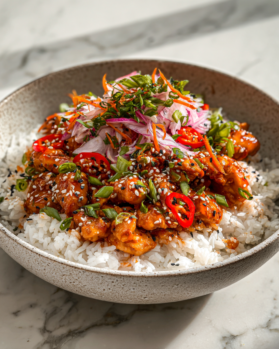 Final dish - Sweet Chili Chicken Bowl with Coconut Lime Drizzle That Will Ignite Your Taste Buds