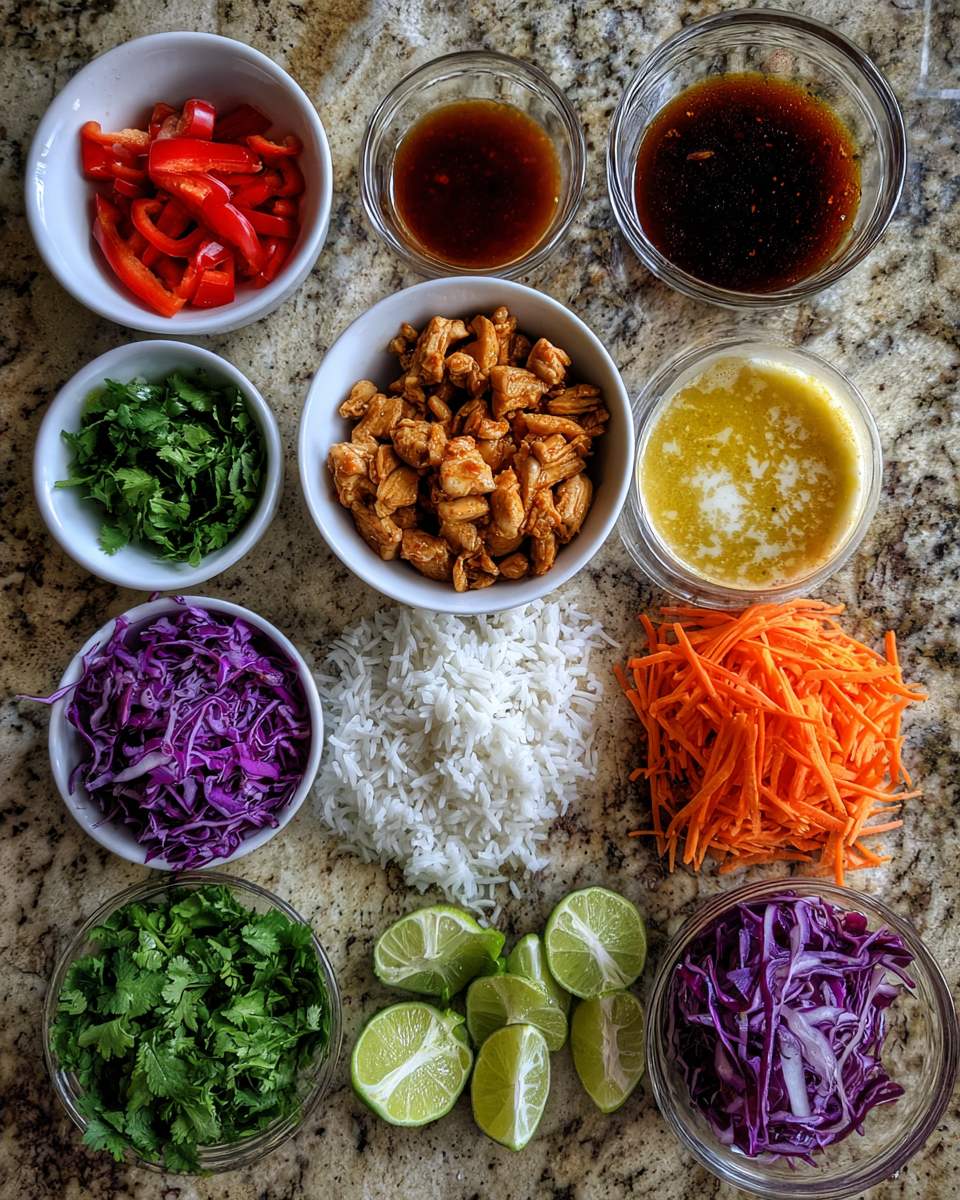 Ingredients for Sweet Chili Chicken Bowl with Coconut Lime Drizzle That Will Ignite Your Taste Buds