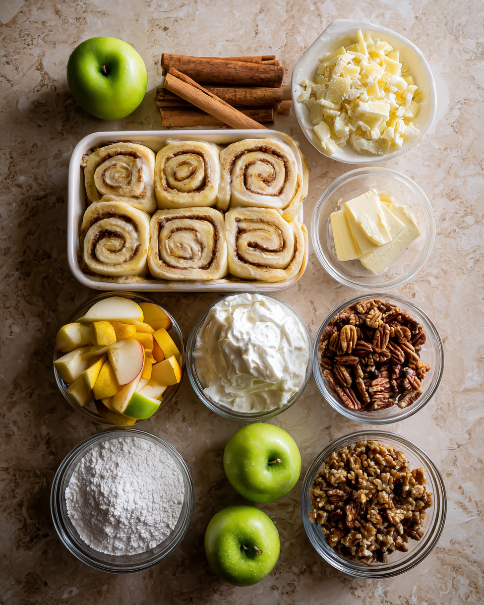 Ingredients for Indulge in the Ultimate Apple Cinnamon Roll Lasagna Delight