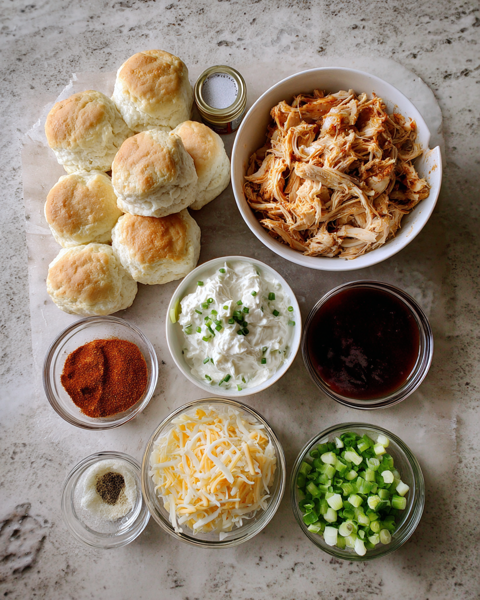 Ingredients for Ultimate Comfort Feast BBQ Chicken and Ranch Biscuit Bake