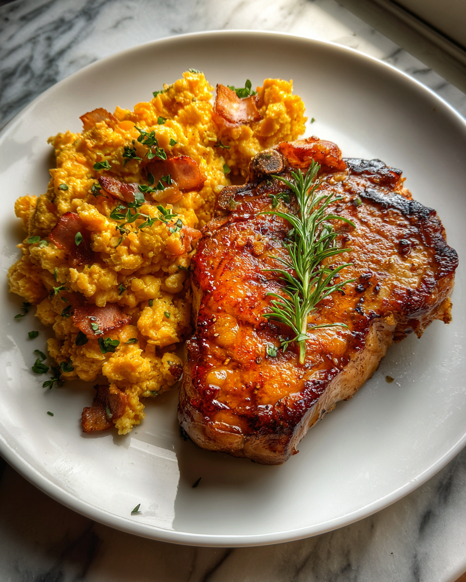 Final dish - Savor the Flavor of BBQ Pork Chop and Cornbread Skillet Delight