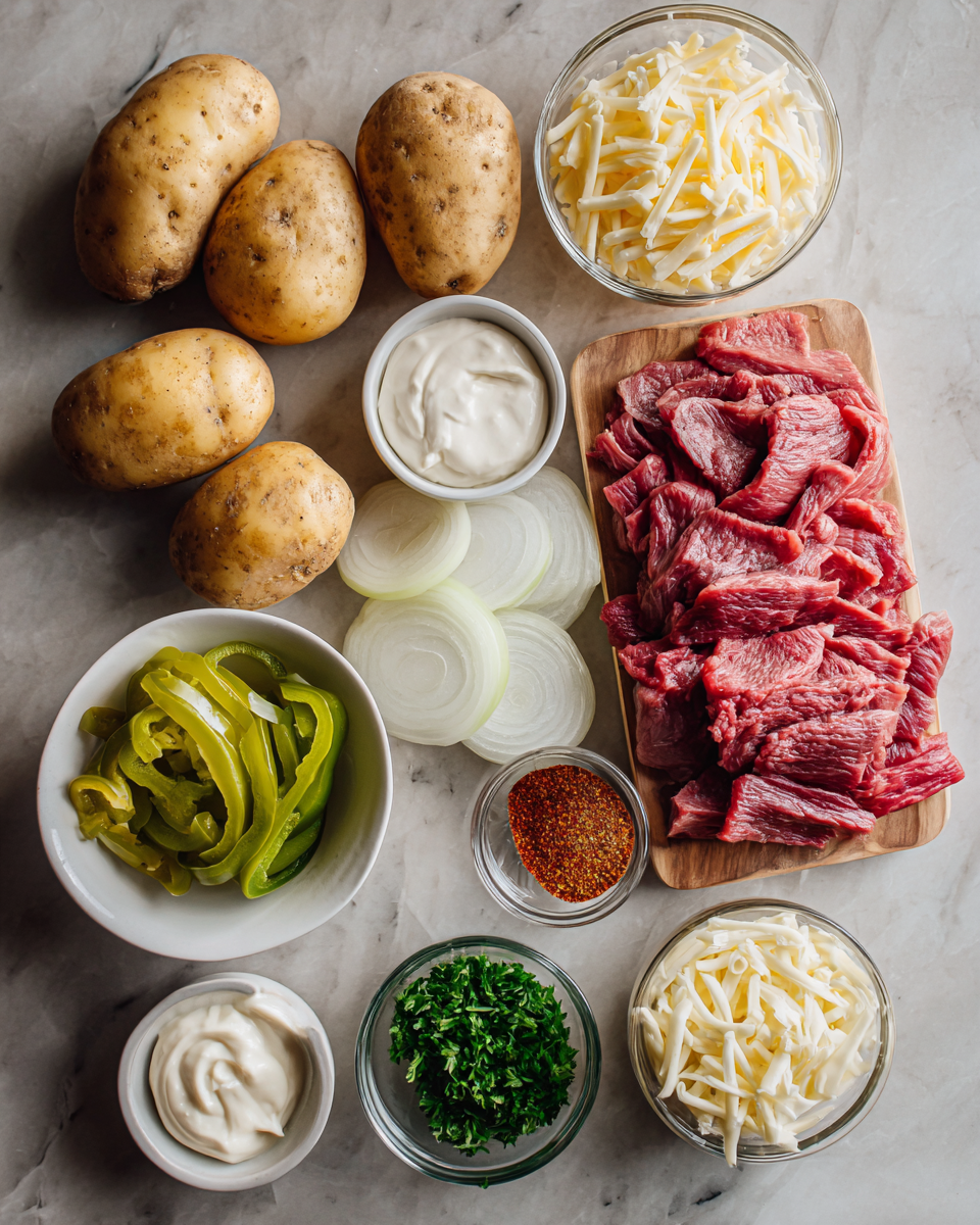Ingredients for Cheesesteak Loaded Potato Wedges The Ultimate Comfort Food Mashup