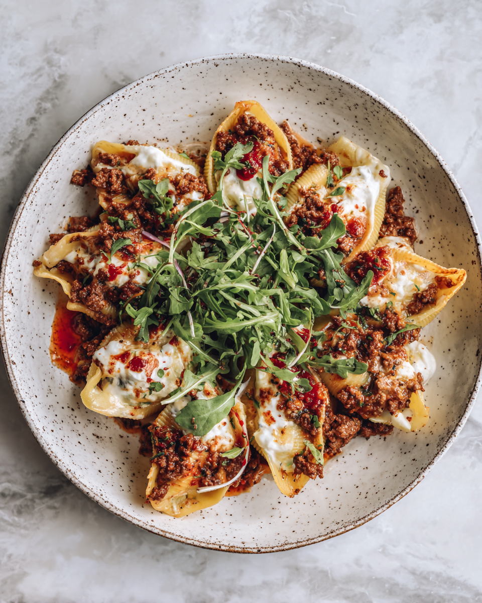 Final dish - Irresistible Cheesy Beef-Stuffed Shells with Creamy Ricotta Delight
