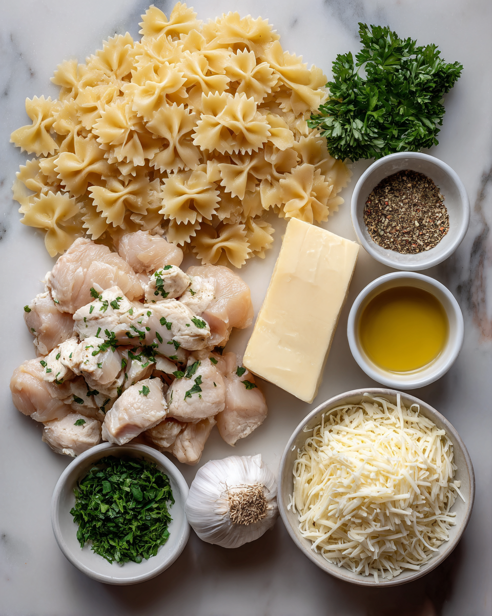 Ingredients for Irresistible Cheesy Garlic Butter Chicken Bowties That Will Steal Your Heart