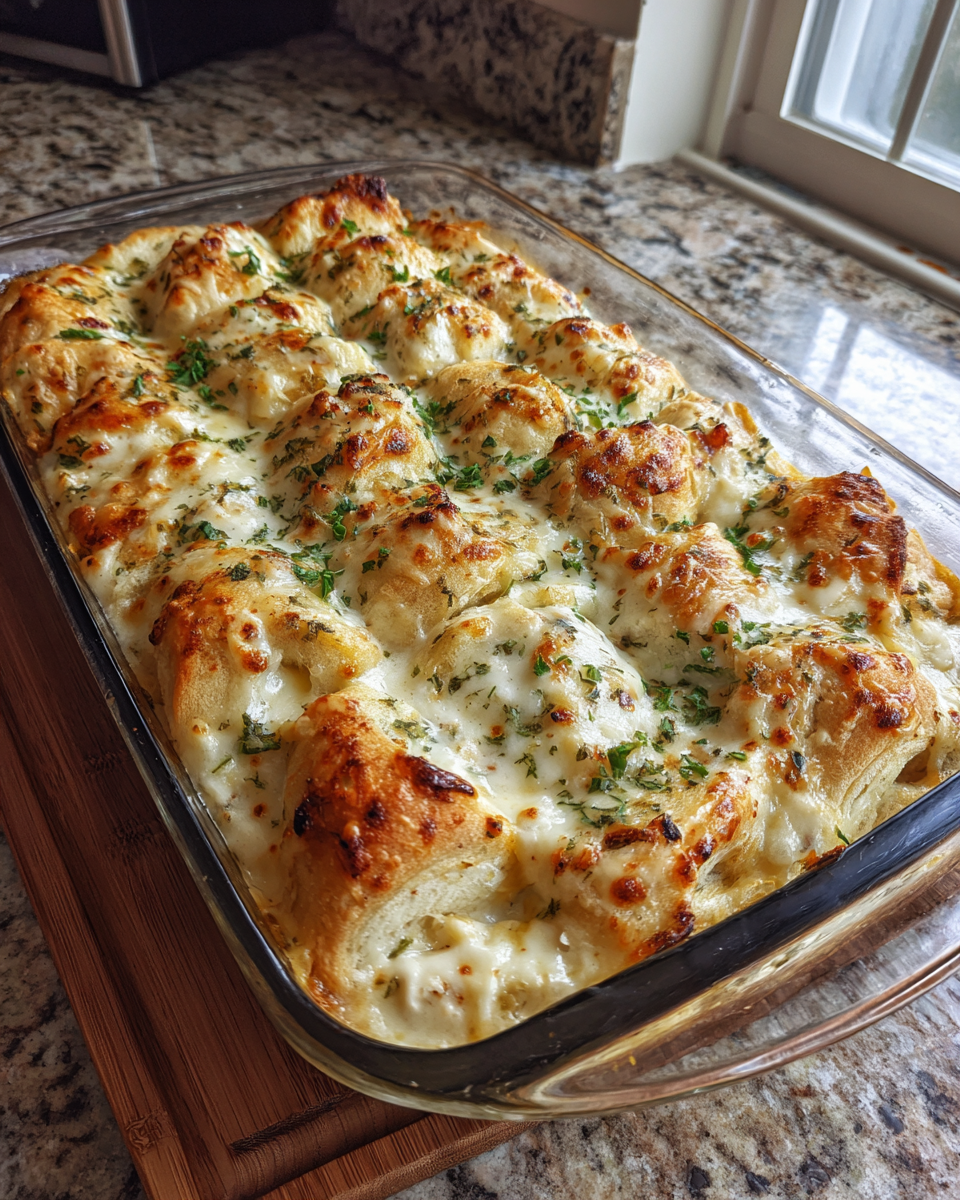 Final dish - Creamy Chicken Alfredo Crescent Roll Bake Recipe You’ll Love