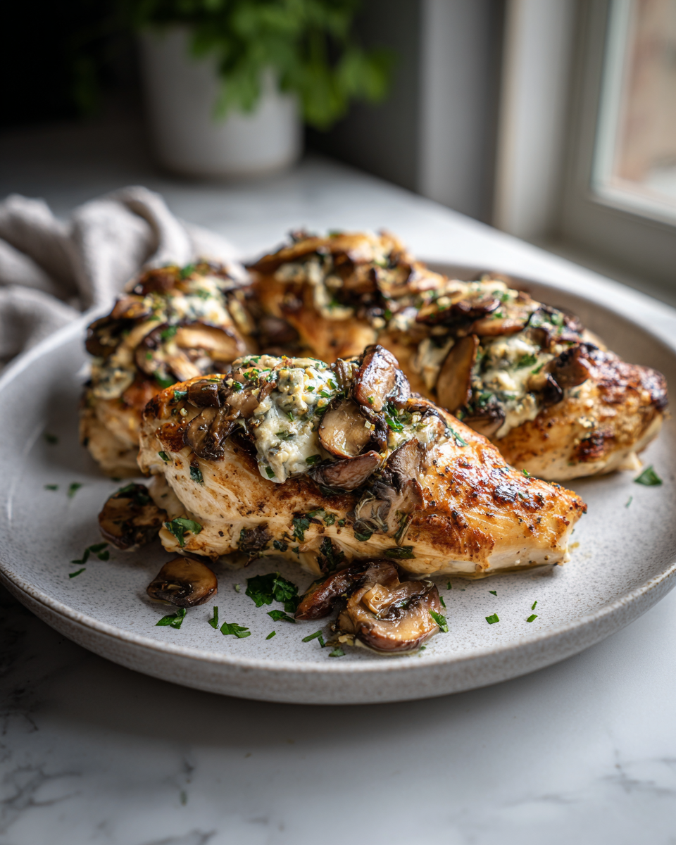 Final dish - Mouthwatering Chicken Breasts Stuffed with Garlic Butter Mushrooms Recipe