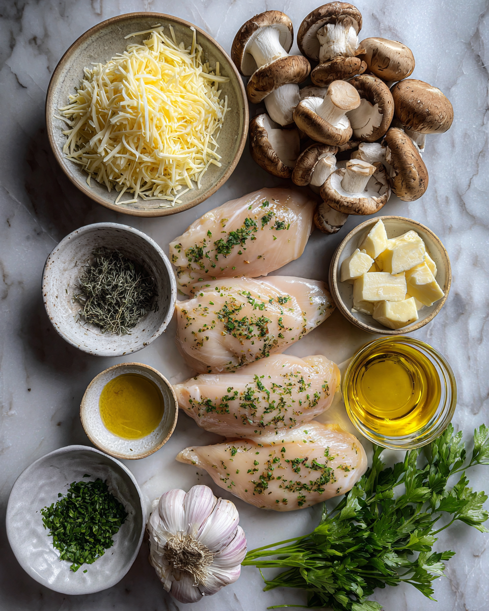 Ingredients for Mouthwatering Chicken Breasts Stuffed with Garlic Butter Mushrooms Recipe
