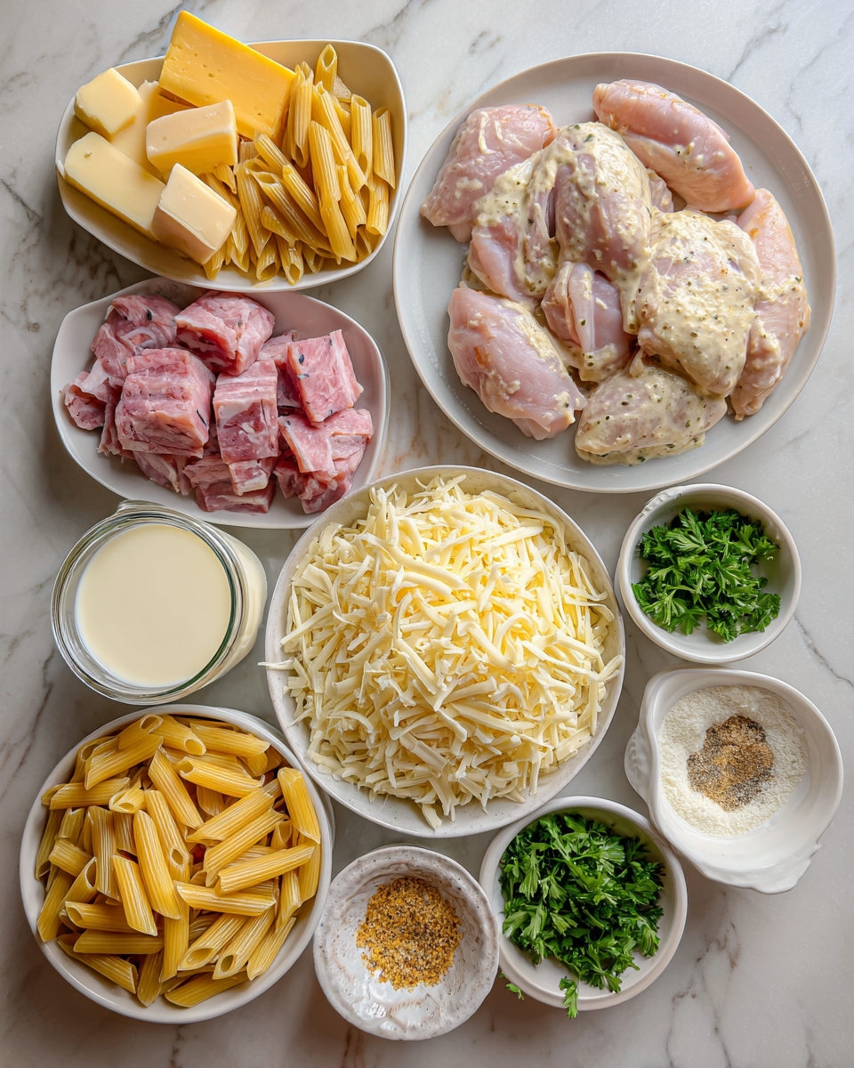 Ingredients for Creamy Chicken Cordon Bleu Pasta Bake Recipe You Need to Try
