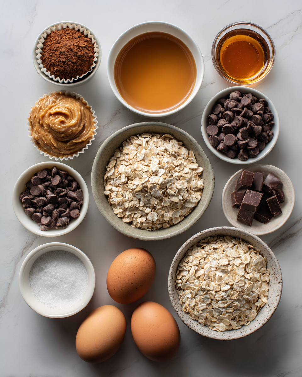 Ingredients for Irresistible Chocolate Peanut Butter Oatmeal Cups to Boost Your Breakfast Game