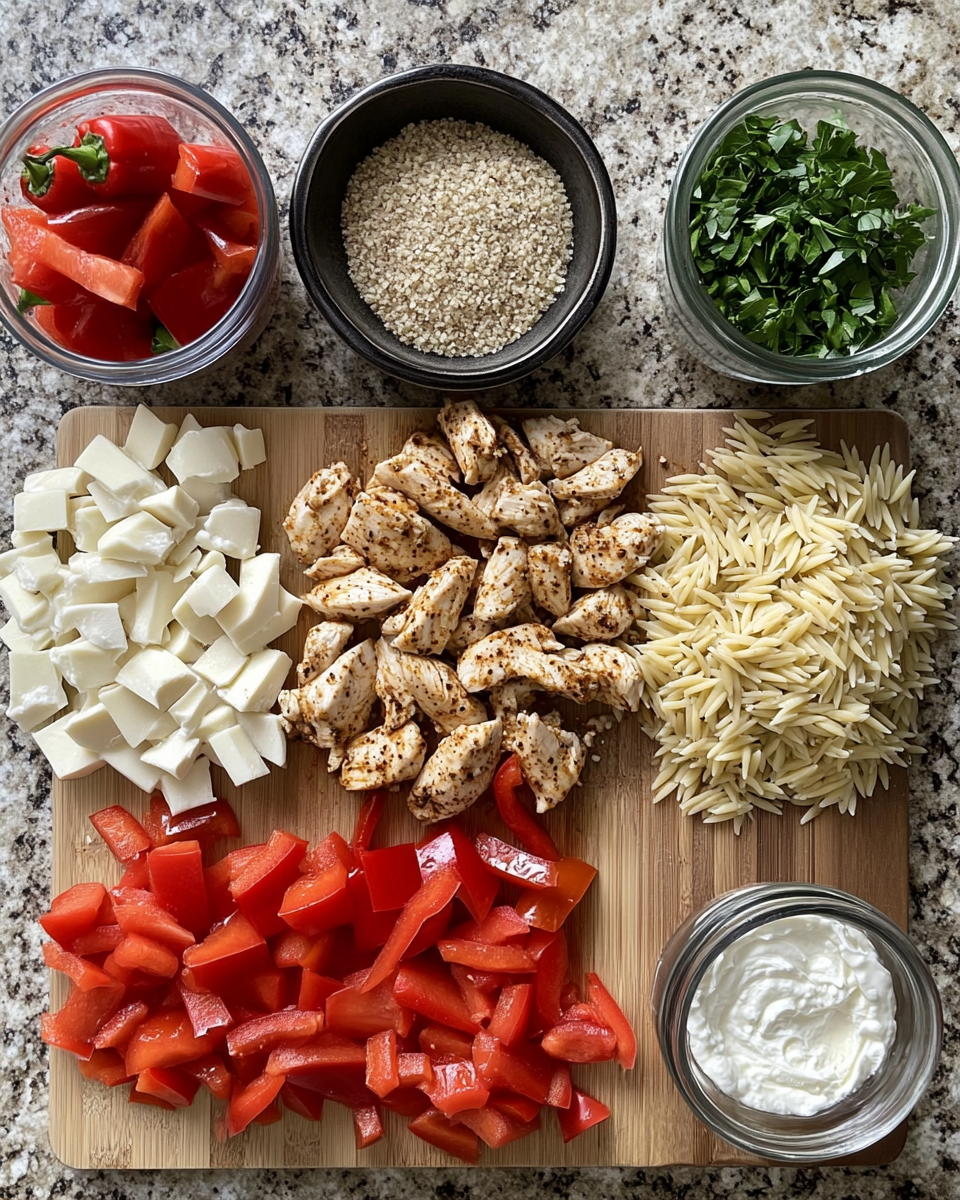 Ingredients for Ultimate Creamy Cajun Chicken Orzo Bake Recipe for Cozy Comfort Meals