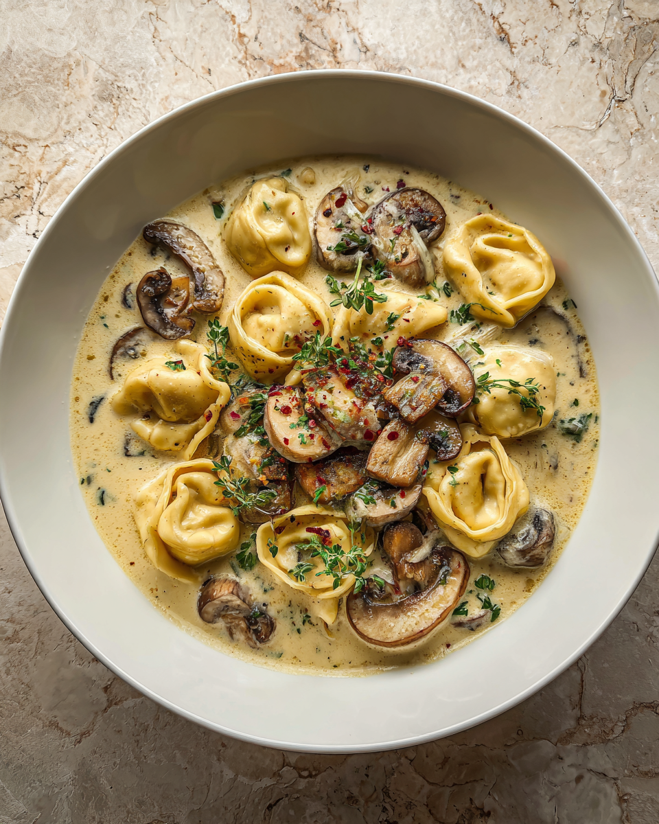 Final dish - Indulge in Comfort with Creamy Mushroom Tortellini Chowder