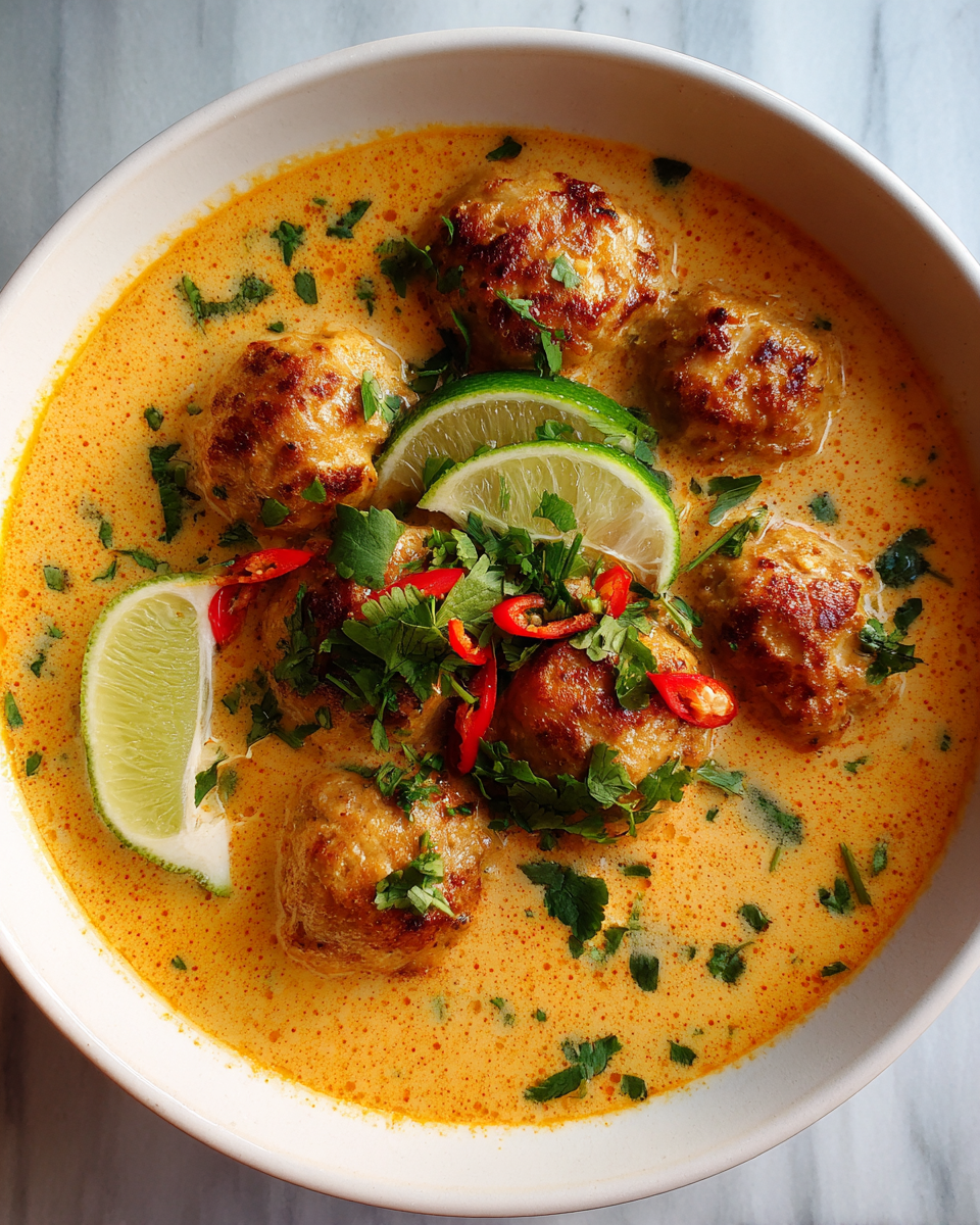 Final dish - Creamy Thai Coconut Chicken Meatball Soup Recipe to Warm Your Soul