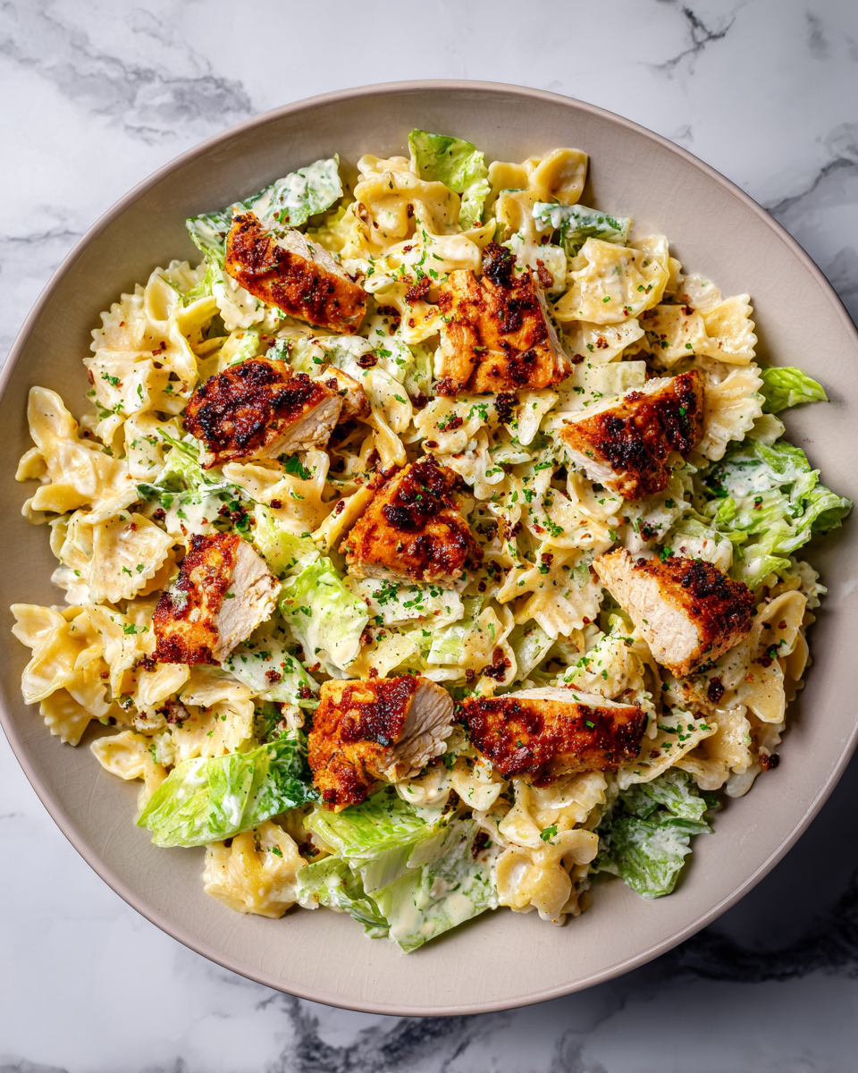 Final dish - Ultimate Crispy Chicken Caesar Pasta Salad Recipe for a Flavor-Packed Meal