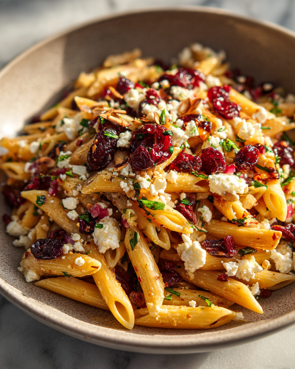 Final dish - Fresh and Flavorful Feta Cranberry Penne Salad Recipe
