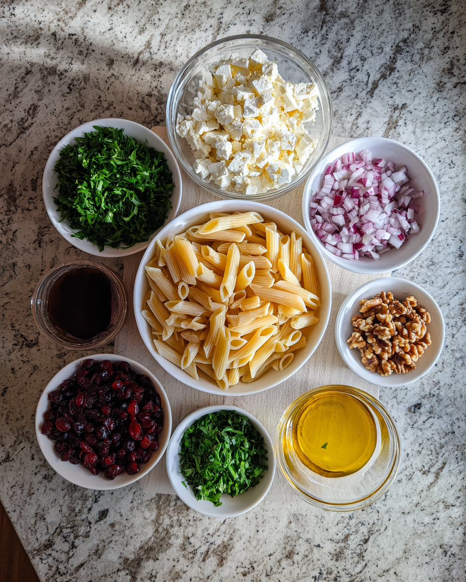 Ingredients for Fresh and Flavorful Feta Cranberry Penne Salad Recipe