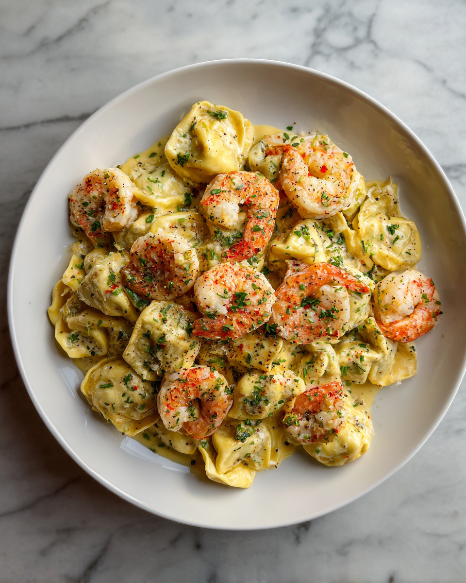 Final dish - Creamy Garlic Butter Shrimp Tortellini That Will Steal Your Dinner Spotlight