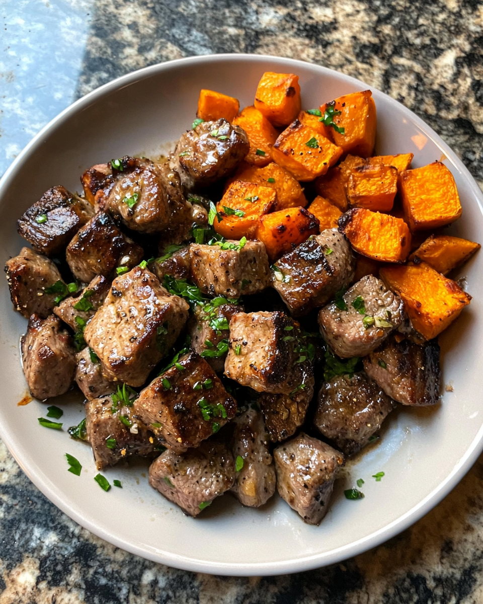 Final dish - Garlic Butter Steak Bites with Sweet Potatoes The Ultimate Flavor-Packed Dinner