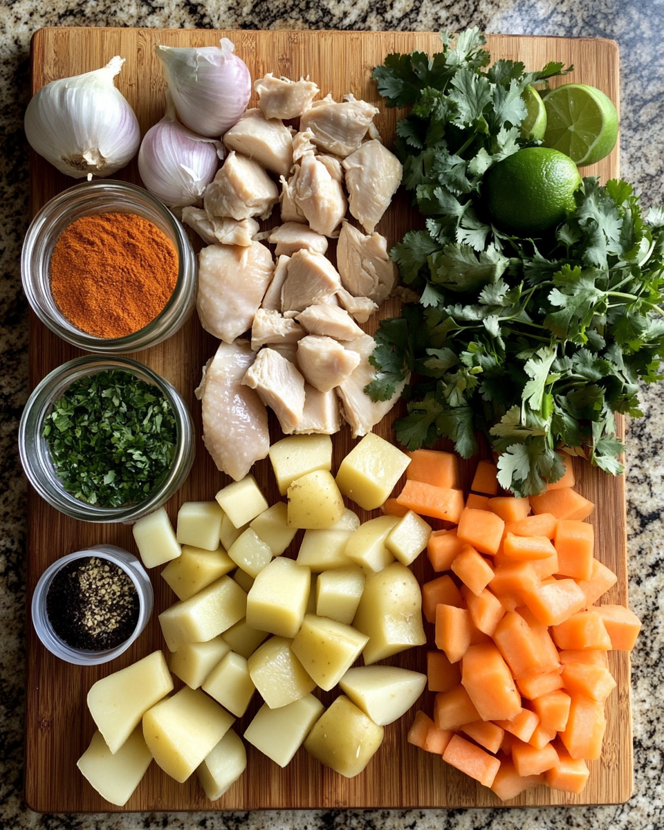 Ingredients for Hearty and Spicy Green Chile Chicken Stew Recipe to Warm Your Soul