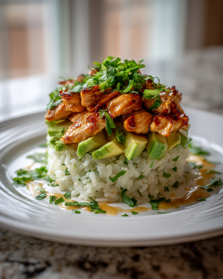 Sweet and Zesty Honey Lime Chicken and Avocado Rice Stack Recipe - Featured Image