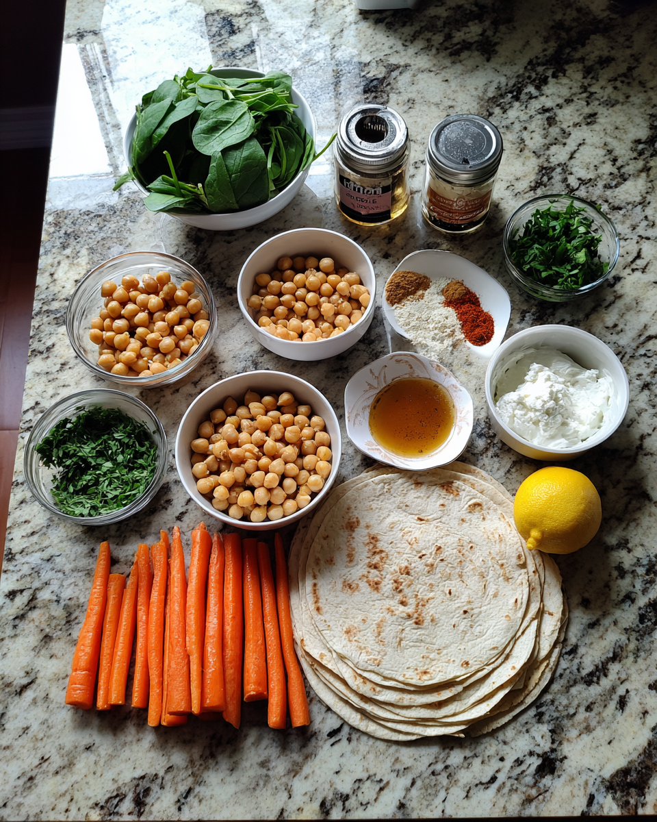 Ingredients for Sweet and Savory Honey Roasted Carrot and Chickpea Wraps You Have to Try