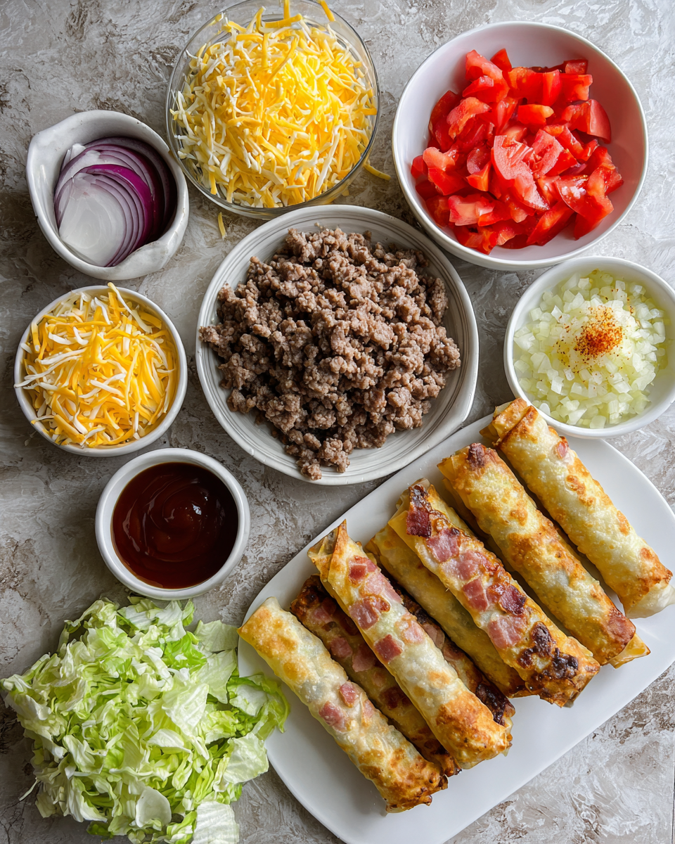 Ingredients for Loaded Bacon Cheeseburger Egg Rolls That Will Blow Your Taste Buds Away
