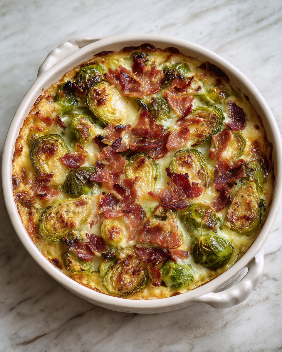 Final dish - Irresistible Maple Bacon Brussels Sprouts Gratin Recipe You Have to Try