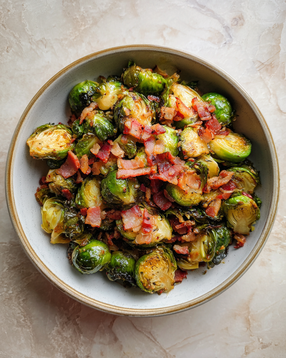 Final dish - Sweet and Savory Maple Roasted Brussels Sprouts and Bacon Delight
