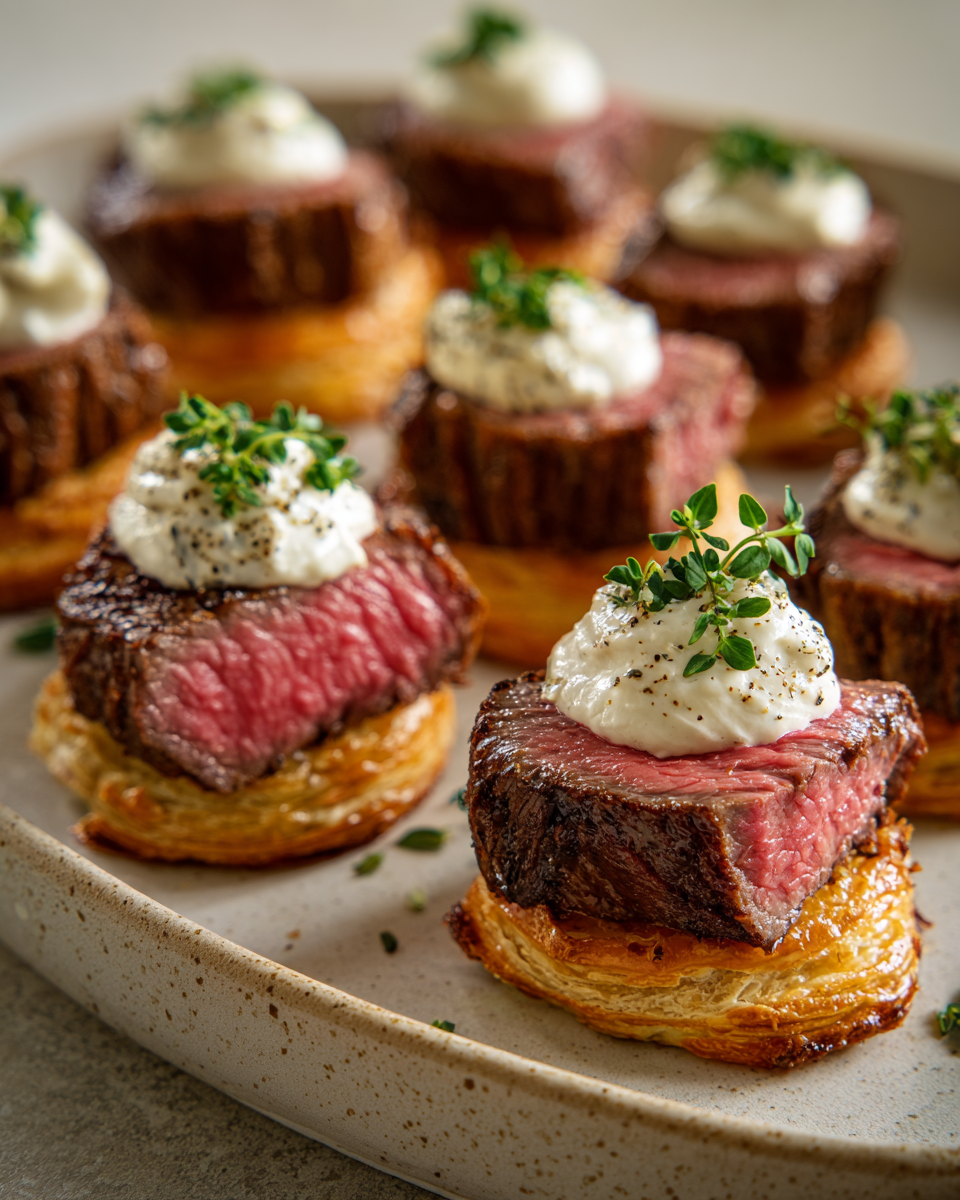 Final dish - Irresistible Mini Beef Wellington Bites with Creamy Horseradish Sauce