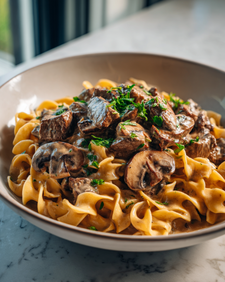 One-Pan Creamy Mushroom Beef Stroganoff Recipe for Effortless Comfort Food - Featured Image