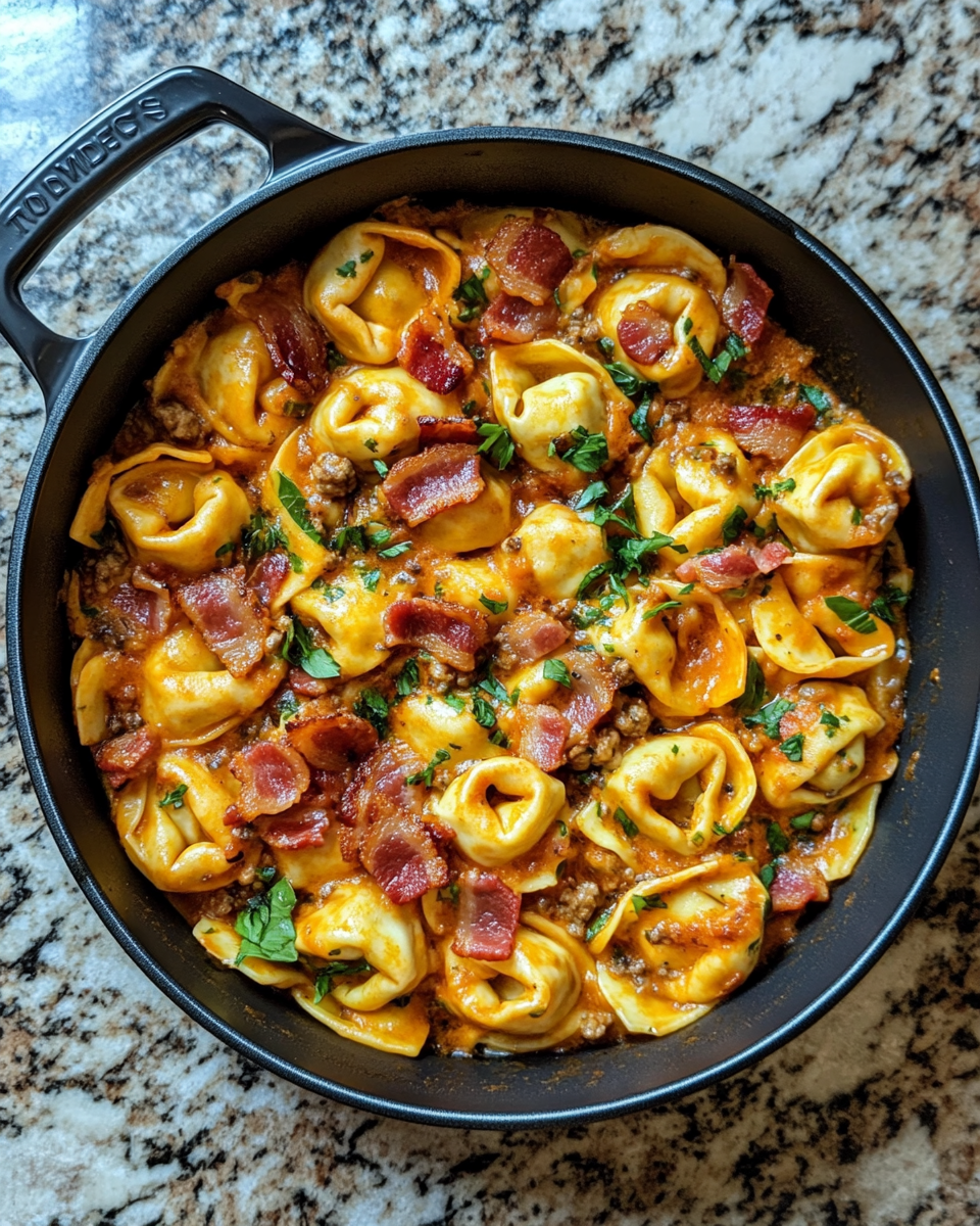 Final dish - One-Pot Bacon Cheeseburger Tortellini Recipe That Will Wow Your Taste Buds
