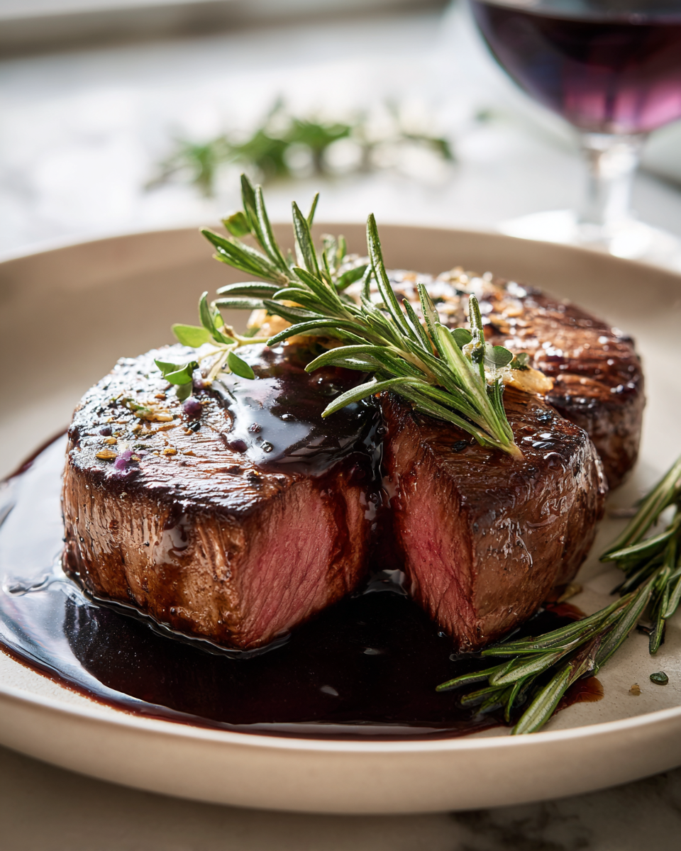Final dish - Savor the Ultimate Oven Filet with a Bold Red Wine Sauce