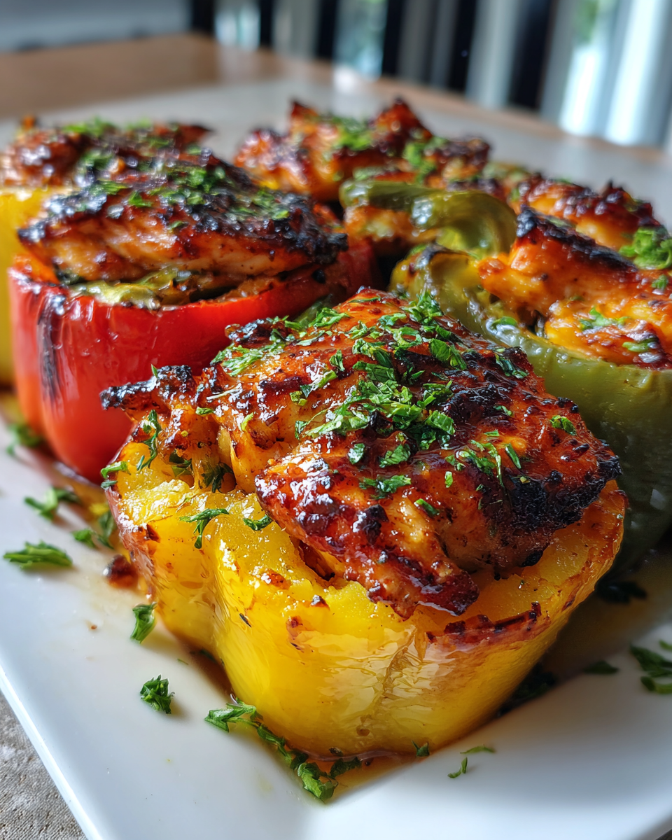 Final dish - Tropical Twist Pineapple BBQ Chicken Stuffed Peppers Recipe