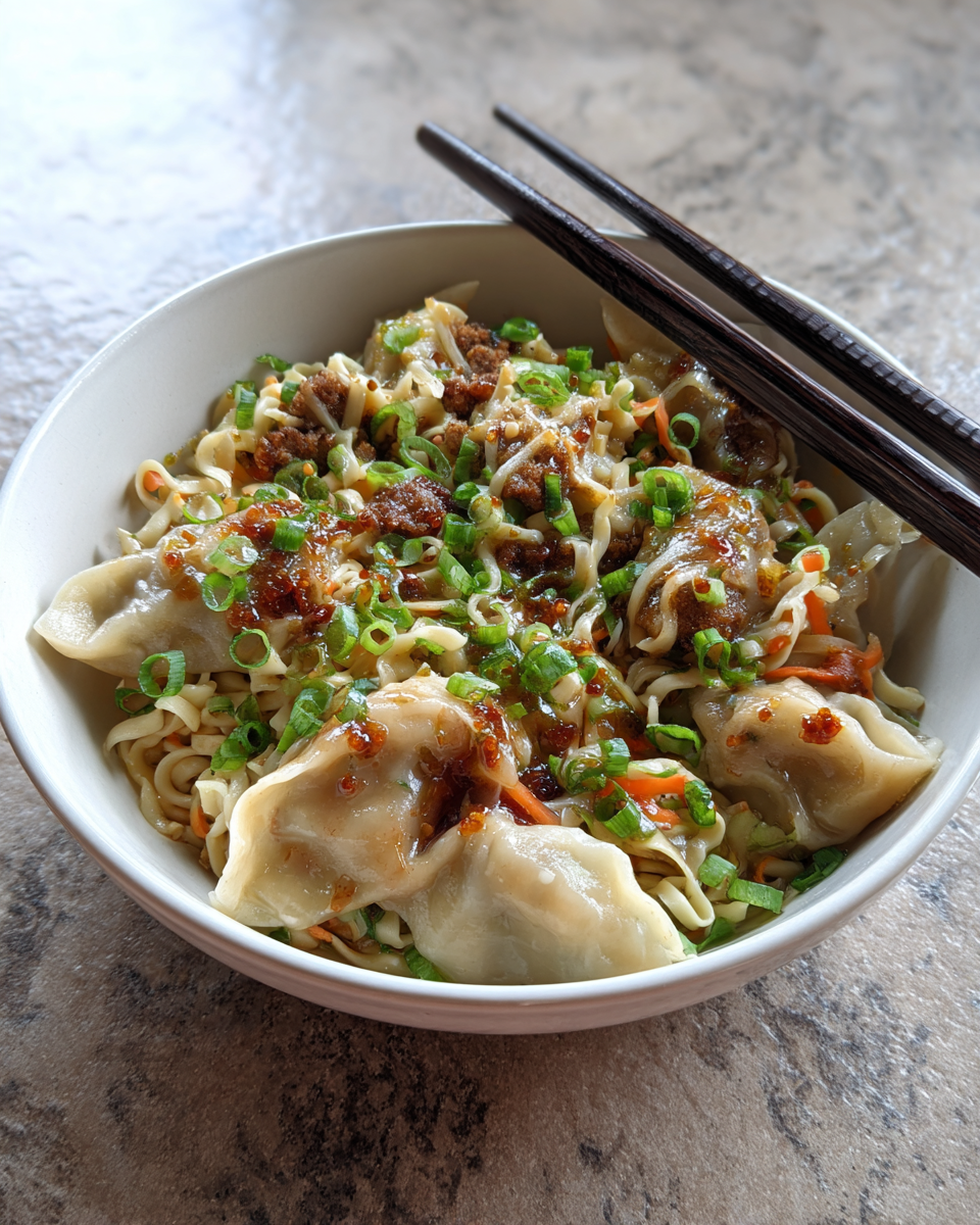 Final dish - Savor the Flavor of Pork Potsticker Noodle Bowl Delight