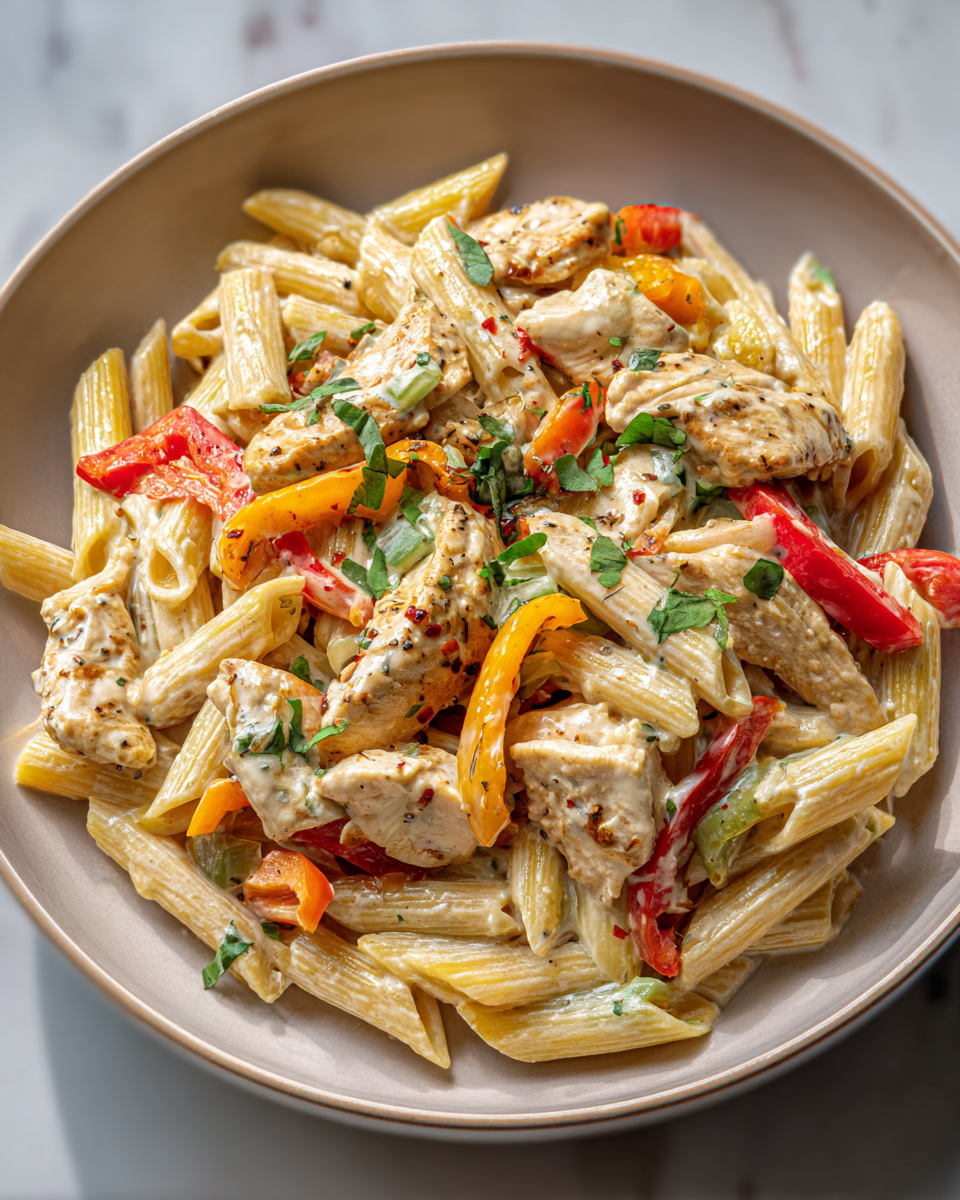 Final dish - Creamy Ranch Chicken Fajita Pasta Recipe You Need to Try