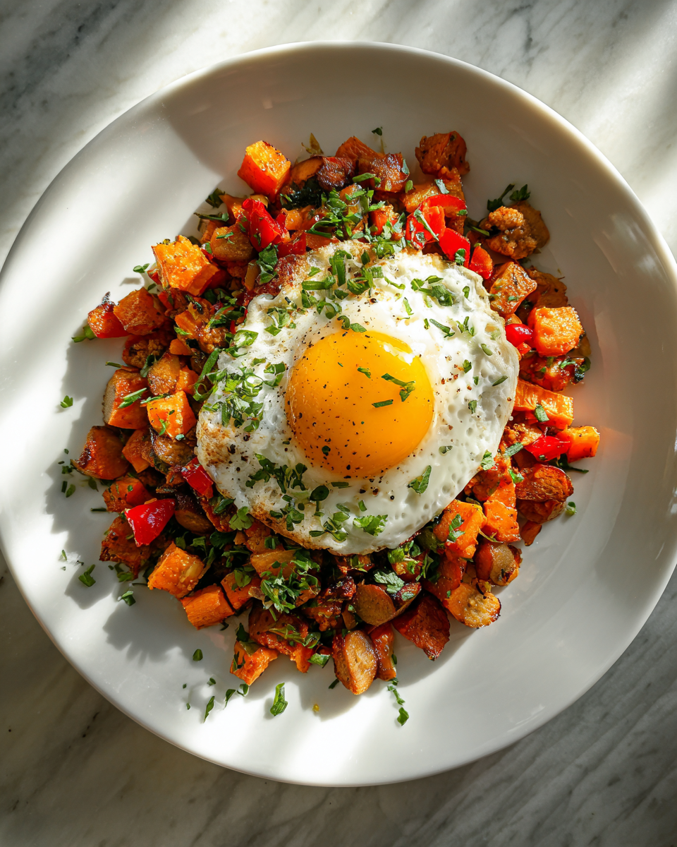 Final dish - Hearty Sausage and Sweet Potato Breakfast Hash to Start Your Day Right