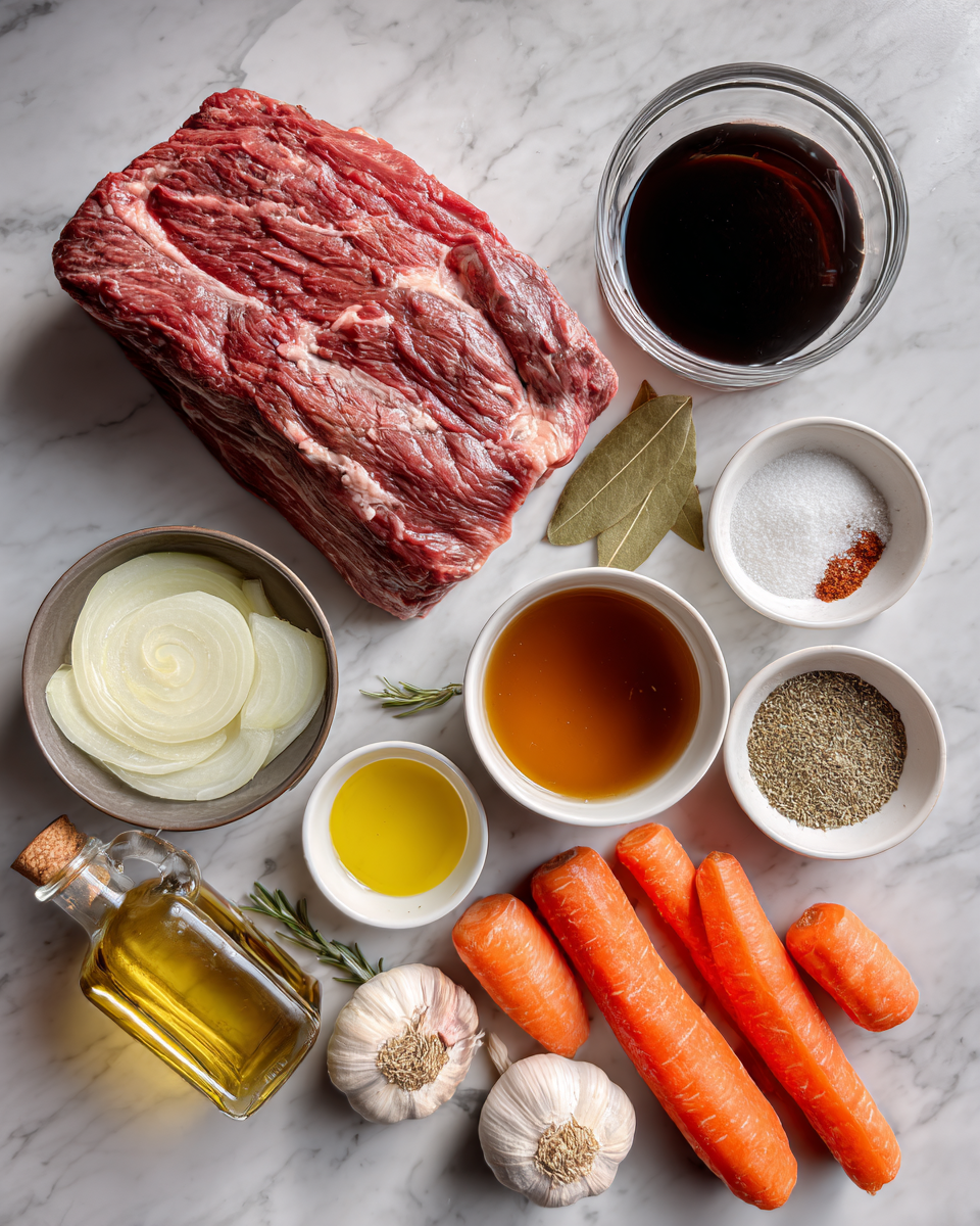 Ingredients for Melt-in-Your-Mouth Slow Cooker Brisket Recipe for Tender Beef