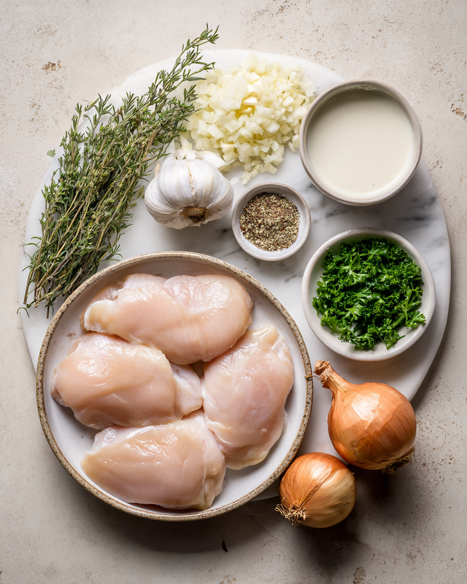 Ingredients for Melt-in-Your-Mouth Slow Cooker Garlic Chicken and Gravy Recipe