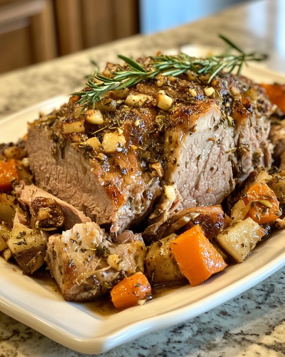 Final dish - Melt-in-Your-Mouth Slow Cooker Garlic Herb Pork Roast Recipe