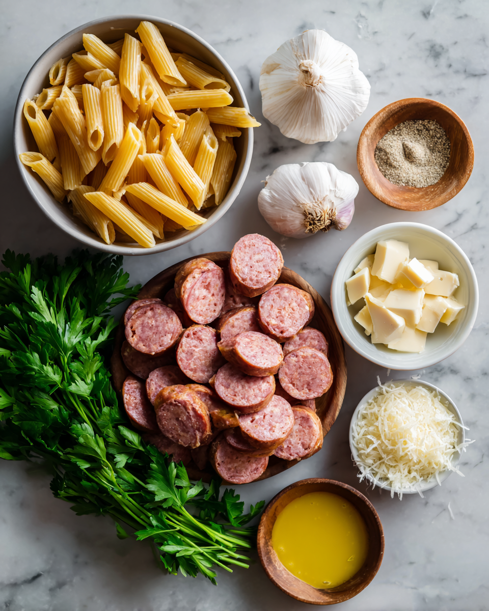 Ingredients for Creamy Smoked Sausage Alfredo Penne That Will Wow Your Taste Buds