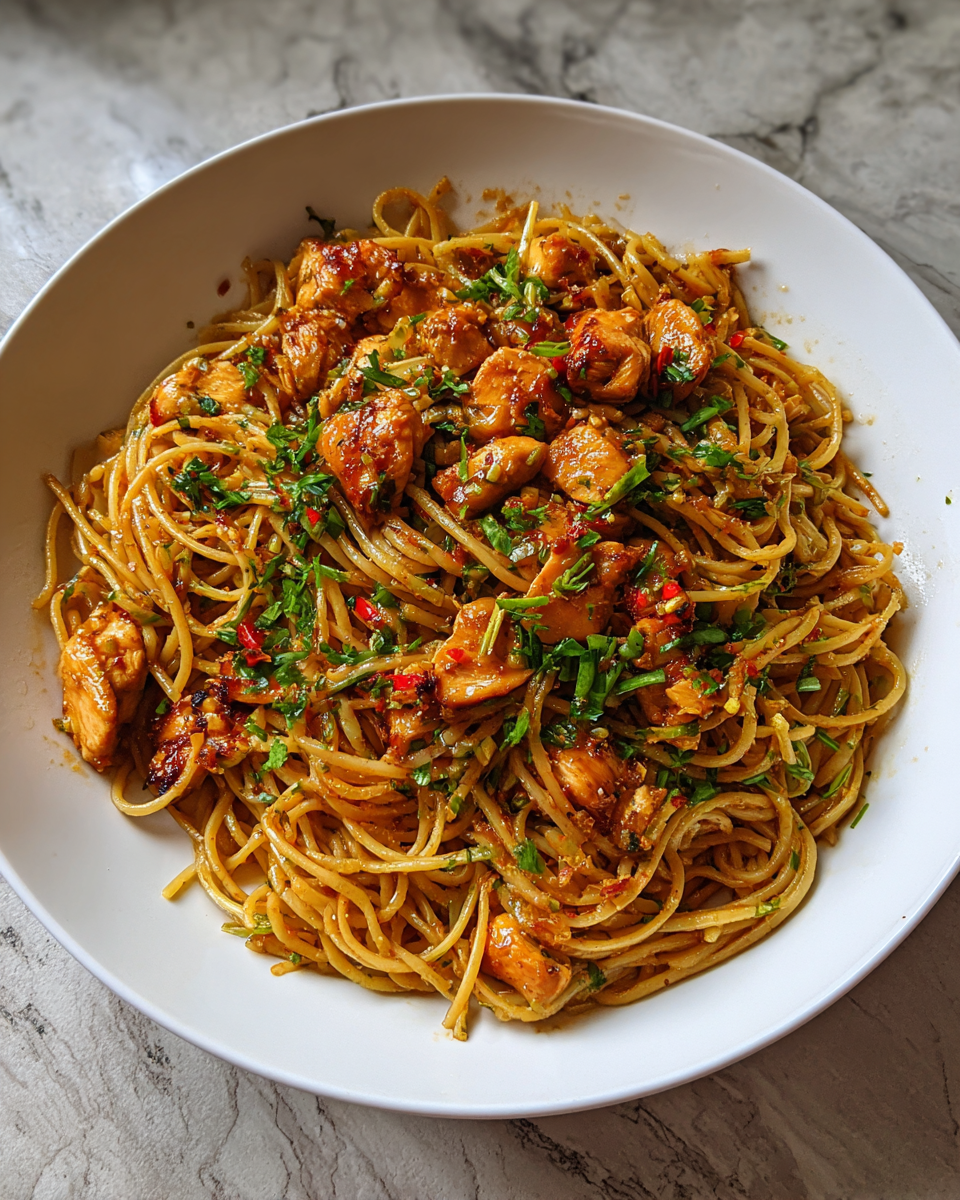 Final dish - Irresistible Spicy Garlic Butter Noodles with Chicken Recipe to Satisfy Your Cravings