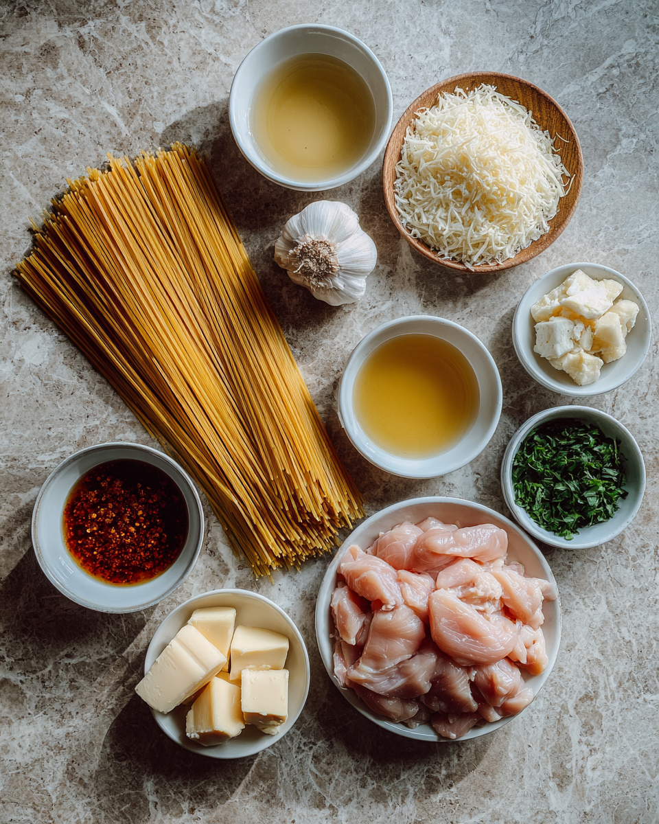 Ingredients for Irresistible Spicy Garlic Butter Noodles with Chicken Recipe to Satisfy Your Cravings