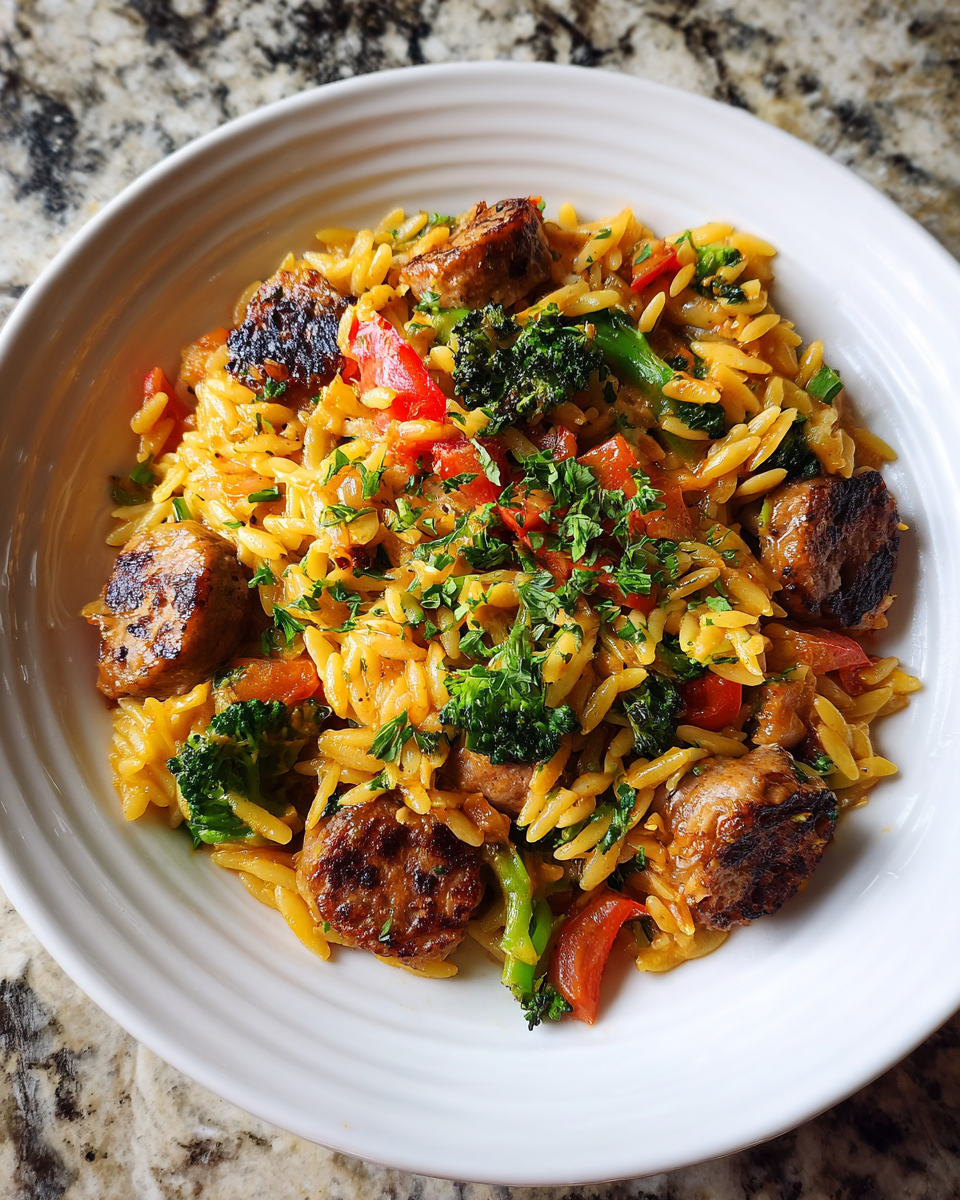 Final dish - Fiery Flavors Unite in Spicy Sausage and Broccoli Orzo Delight