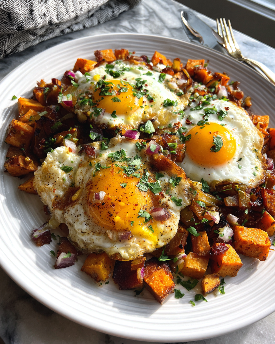 Final dish - Sweet Potato Bacon Hash with Eggs A Deliciously Savory Breakfast Twist