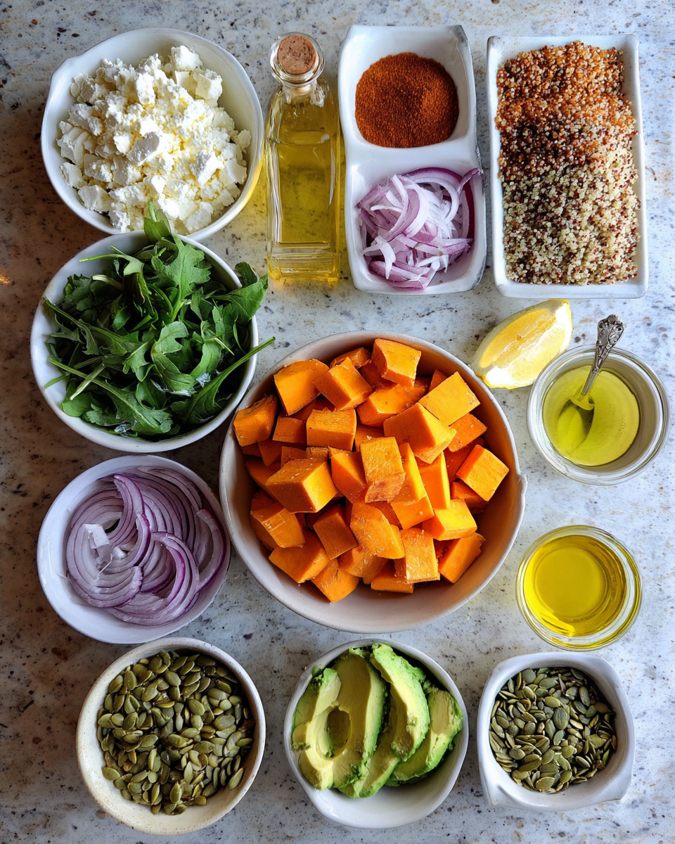 Ingredients for Nourish Your Day with Vibrant Sweet Potato Feta Quinoa Bowls