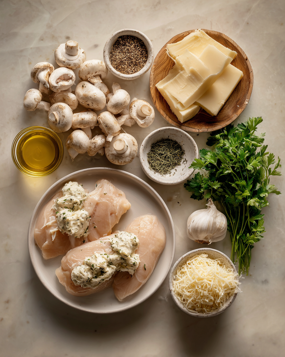 Ingredients for Indulge in the Ultimate Creamy Mushroom Asiago Chicken Delight