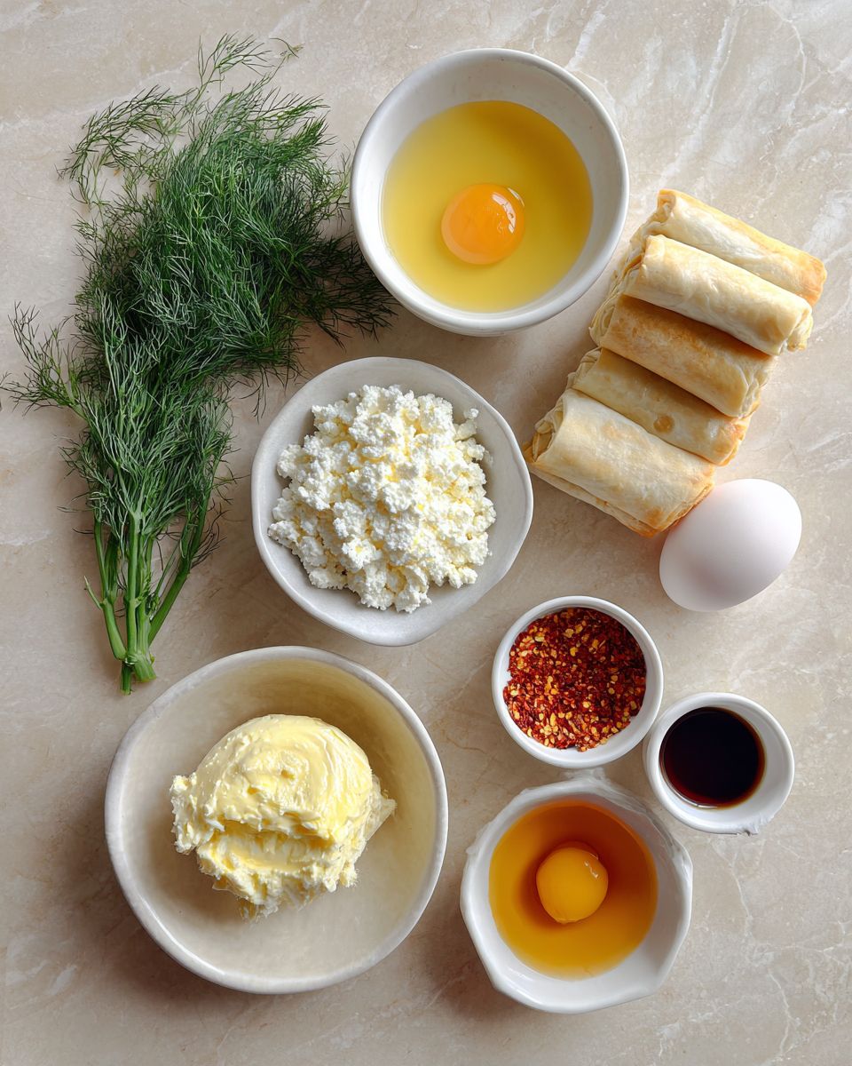 Ingredients for Irresistible Feta Rolls with Spicy Chili Honey Twist