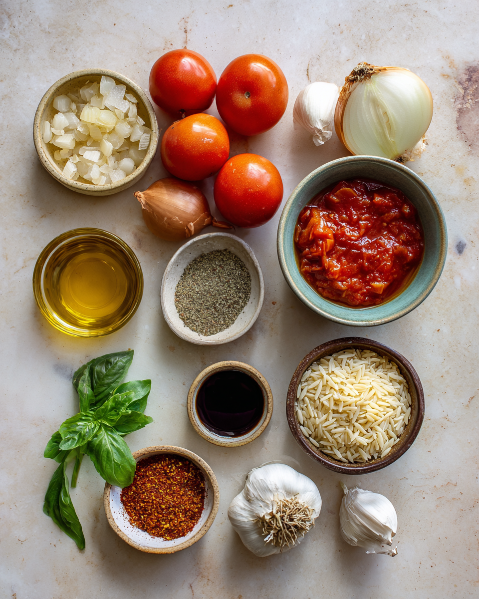 Ingredients for Cozy Up with Fire-Roasted Tomato Basil Orzo Soup