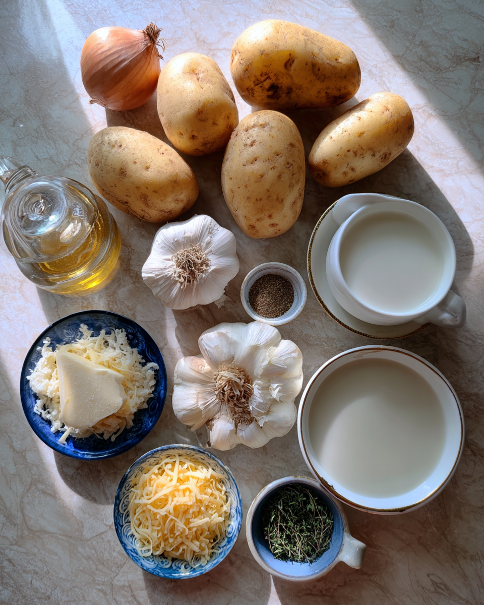 Ingredients for Hangover Cure Garlic Potato Soup That Heals and Comforts