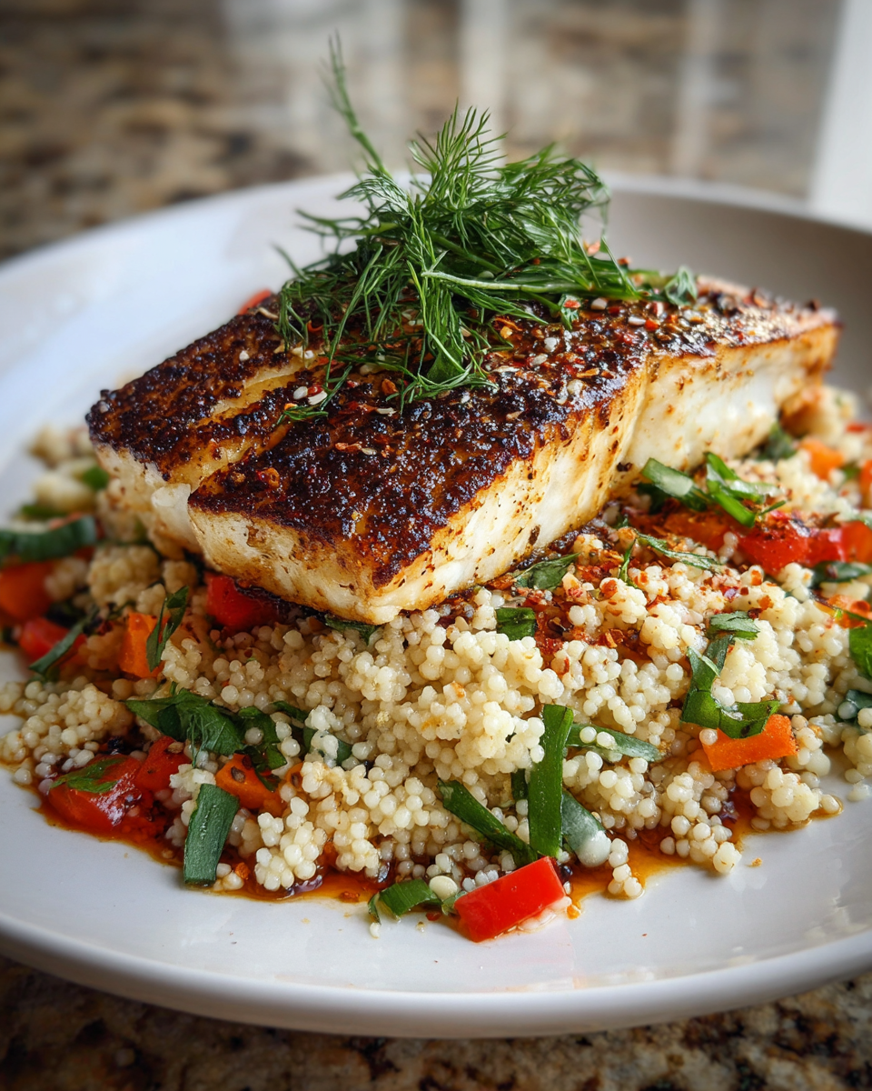 Final dish - Herbed Couscous with Seared Mahi Mahi A Flavorful Seafood Delight